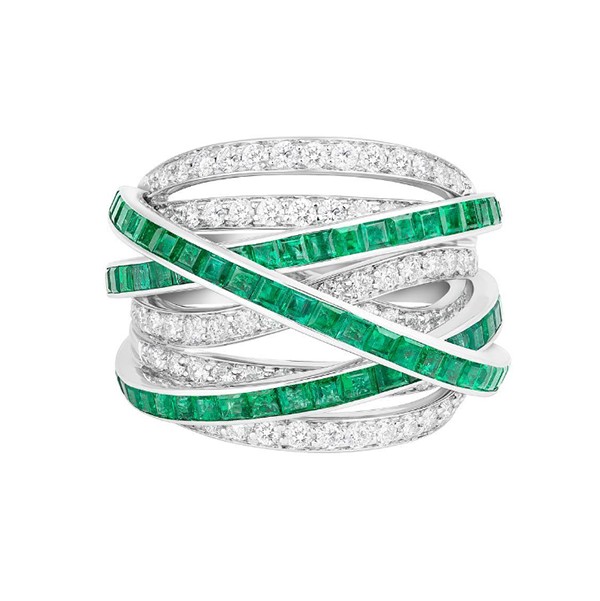18K Emerald & Diamond Crossover Ring